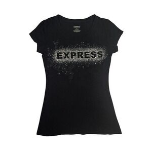 y2k black baby tee / rhinestone "Express" logo / cotton / XS / mcbling, 2000s